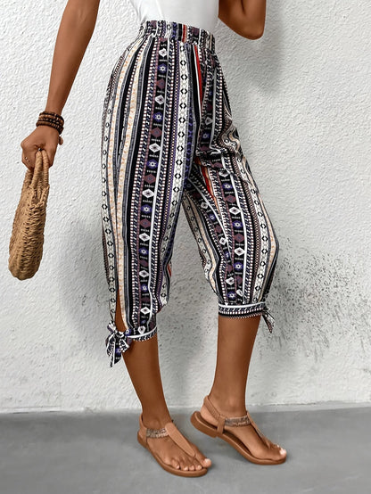 Striped capri pants with ethnic pattern - Zara