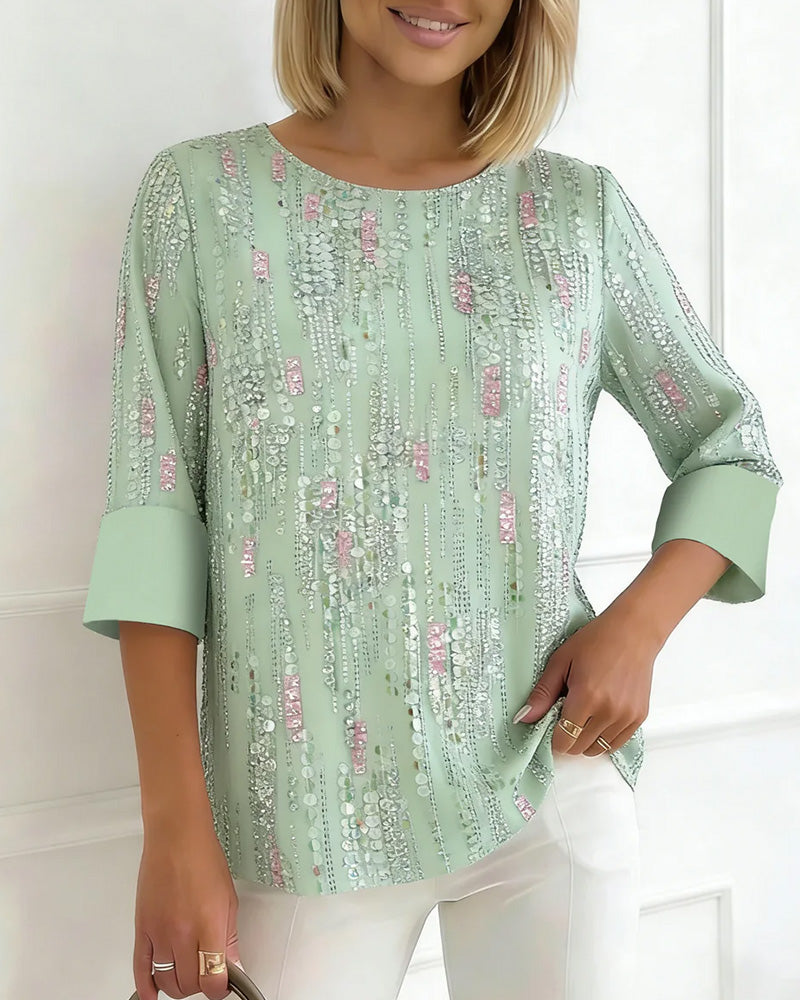 Bluse Lässig Rundhalsausschnitt Print Halbarm