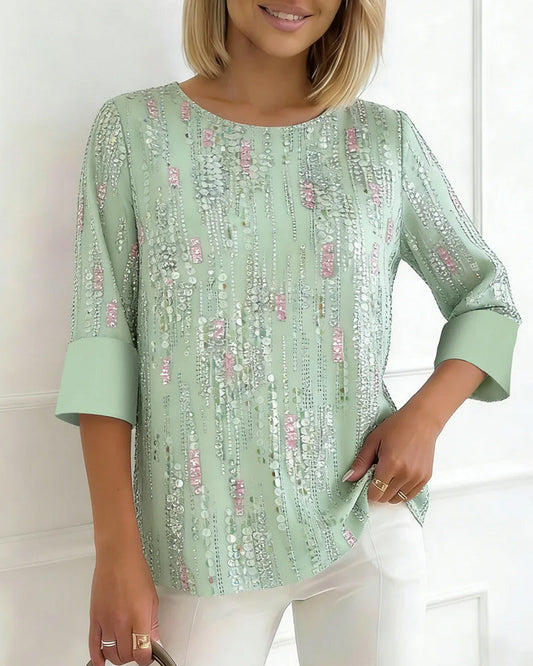 Bluse Lässig Rundhalsausschnitt Print Halbarm