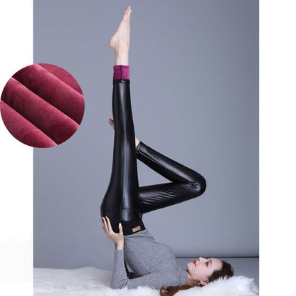 Black Fleece Lined Leggings with High Waistband for Women - Fatima