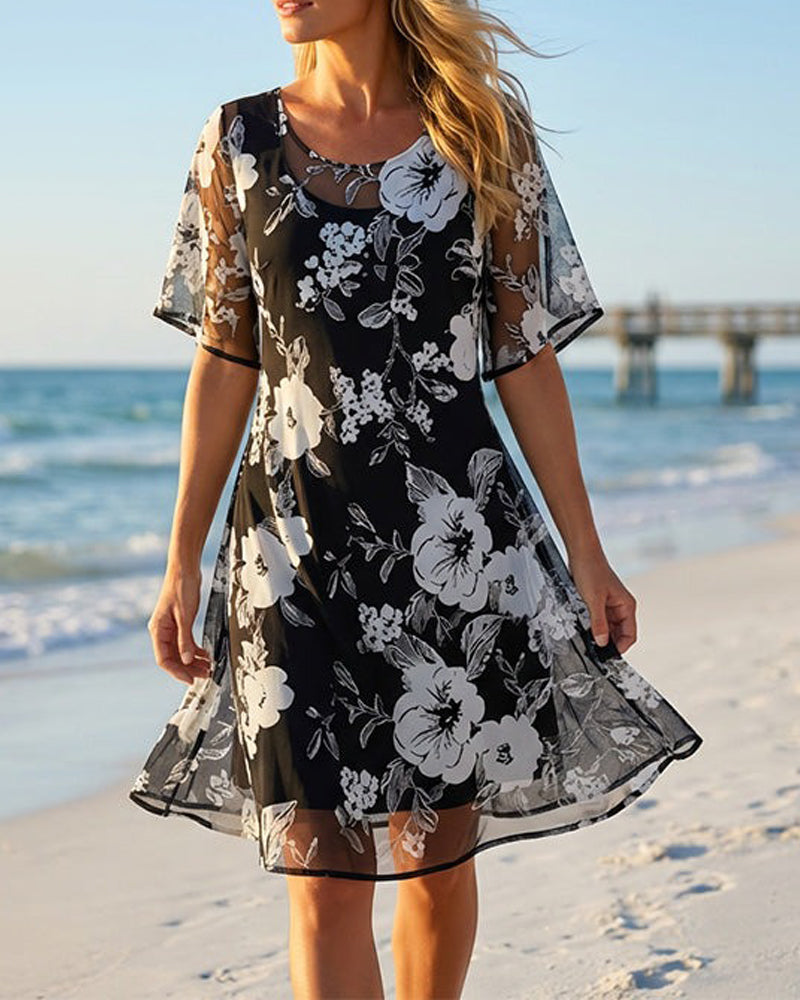 Kleid Rundhalsausschnitt Blumen