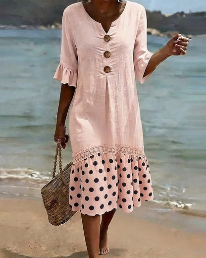 Kleid Polka Dot Patchwork Rüsche