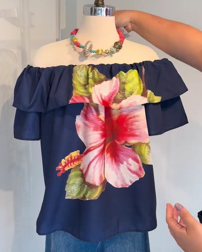 Bluse Blumenmuster Off Shoulder