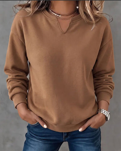 Sweatshirt Kleiner V-Ausschnitt Casual Langarm