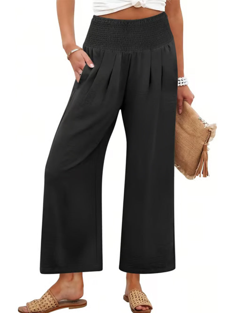 Hose Uni Hohe Taille Weites Bein