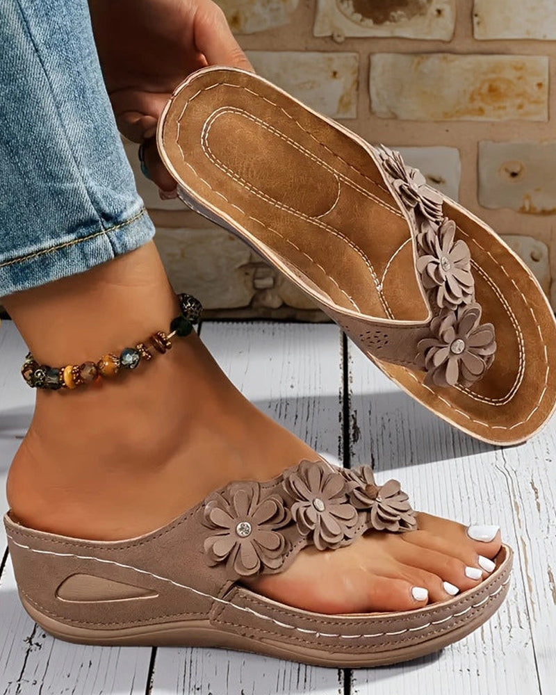 Sandalen Damen Blumige Keil Mit Riemen