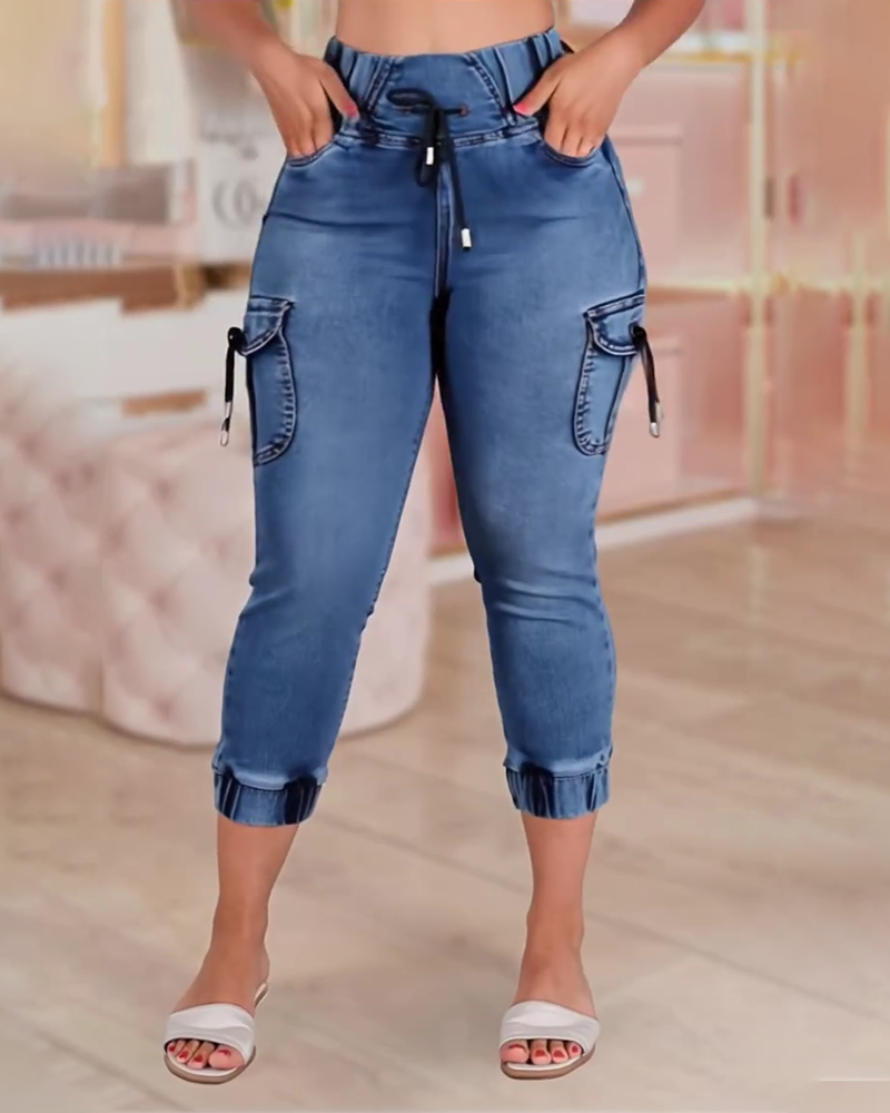 Jeans Kordelzug Tasche Capri