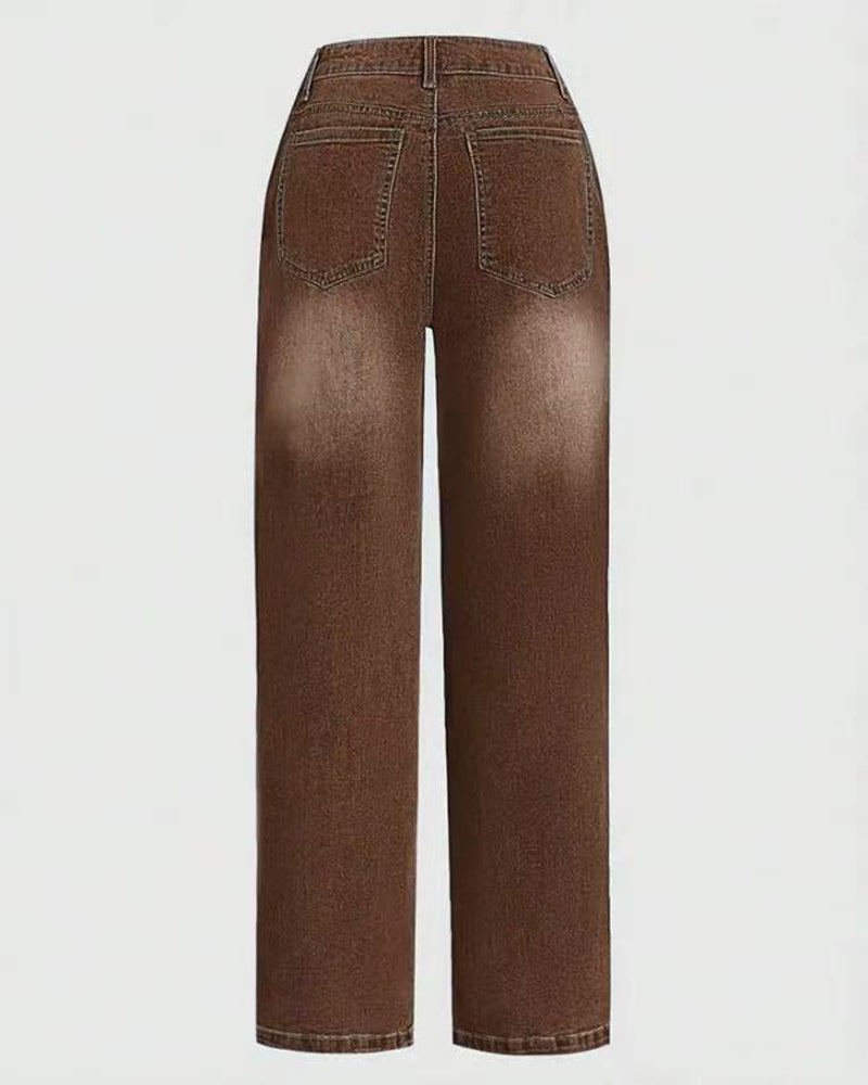 Jeans Multi-Knopf Gewaschen Locker