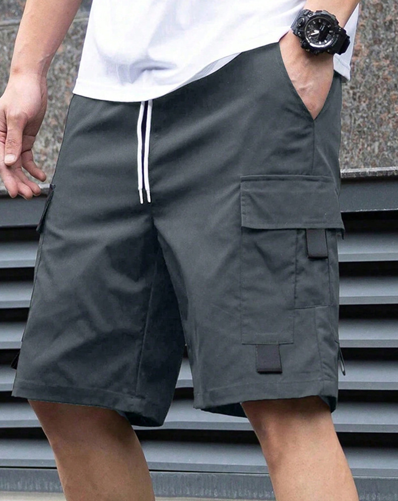 Shorts Herren Einfarbig Patte Tasche Cargoshorts, Lässig Multi-Tasche Sommer