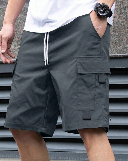 Shorts Herren Einfarbig Patte Tasche Cargoshorts, Lässig Multi-Tasche Sommer