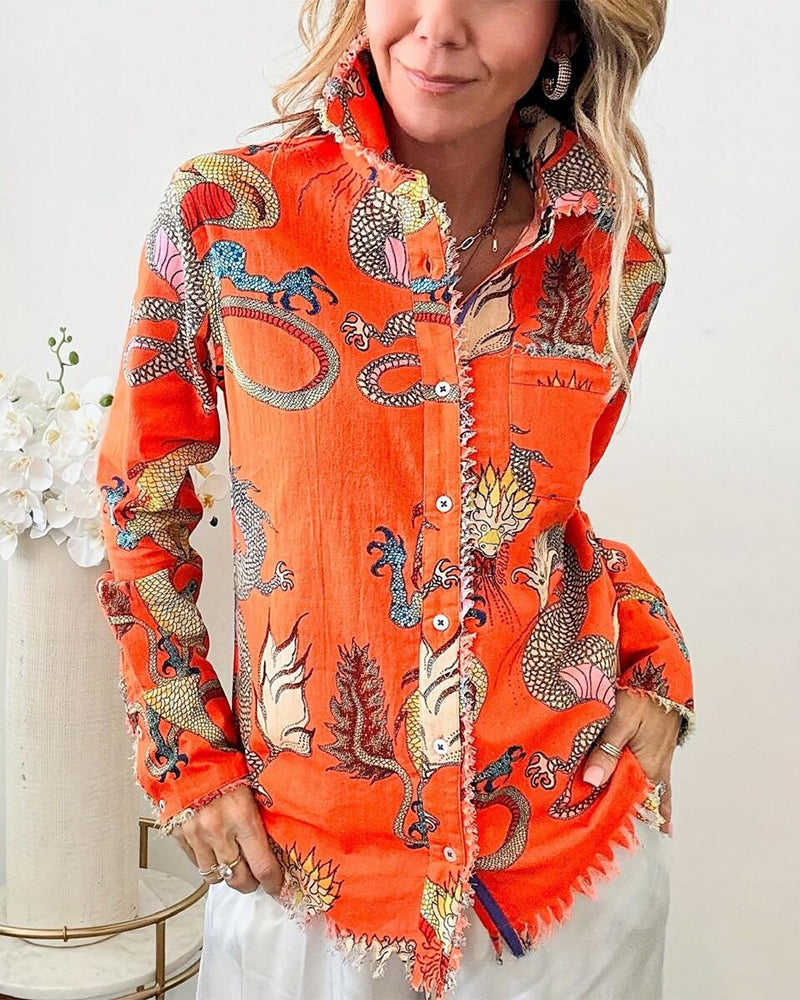 Hemd Langarm fransig Animalprint