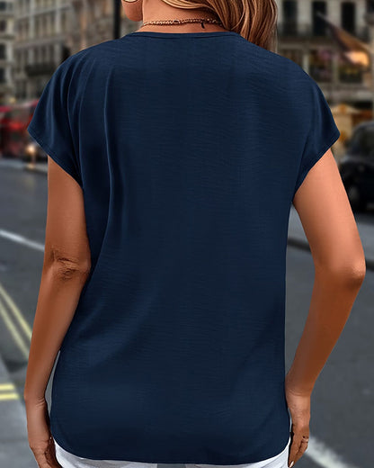Bluse Volant Kurzarm V-Ausschnitt