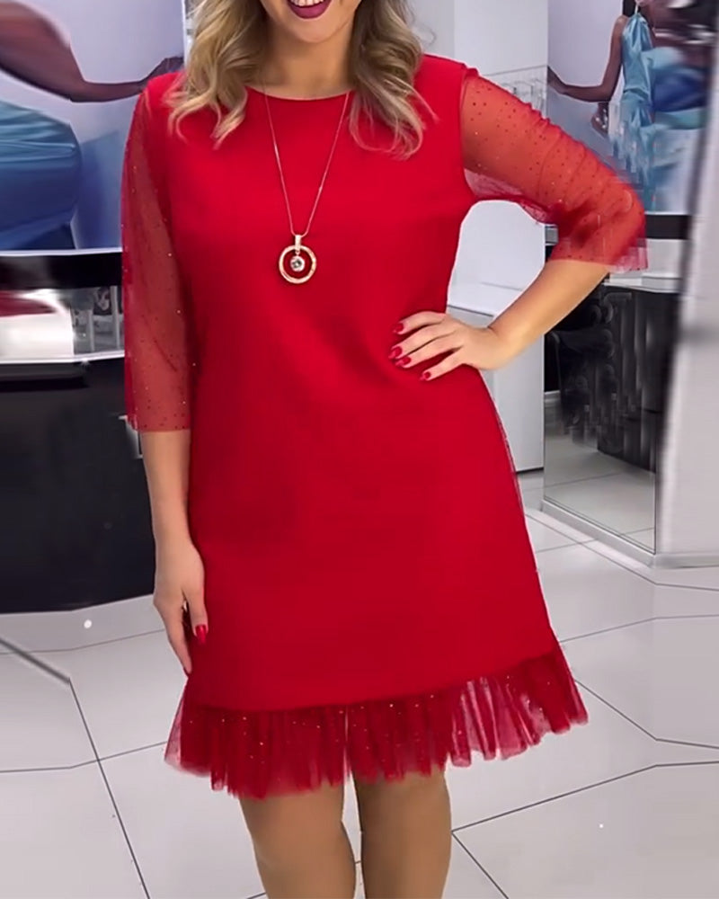 Kleid einfarbig Mesh Nähte Pailletten