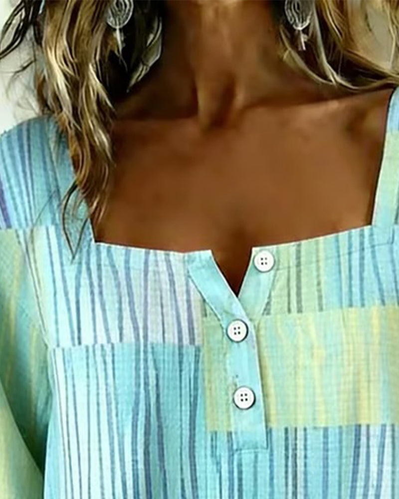 Bluse Streifen Quadratischer Ausschnitt 3/4-Arm