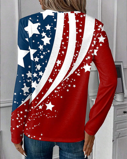 T-Shirts Flagge Stern Print V-Ausschnitt