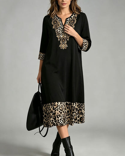 Dress Mini V-Ausschnitt Leopard Druck Patchwork Locker