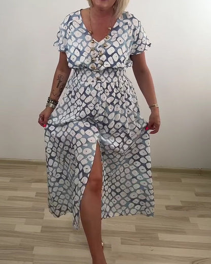 Kleid Elegante Raffinierte Geometrischer Druck Schlitz