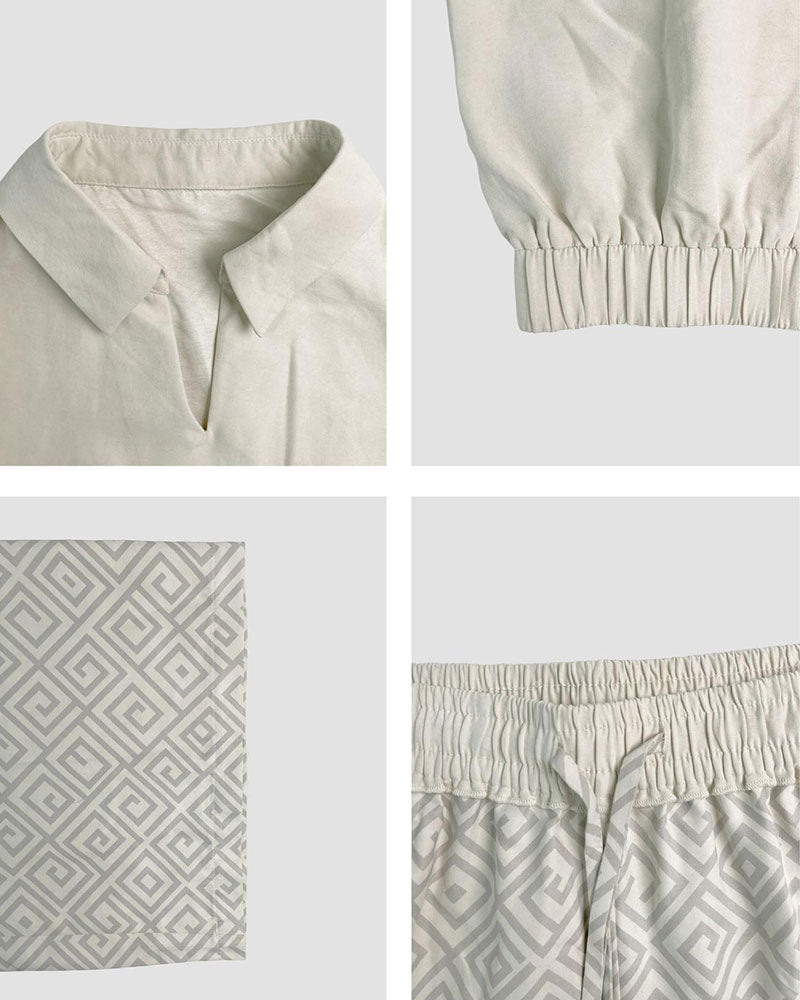 Set Ärmellos Revers Top Und Geometrischer Druck Weites Bein Hose