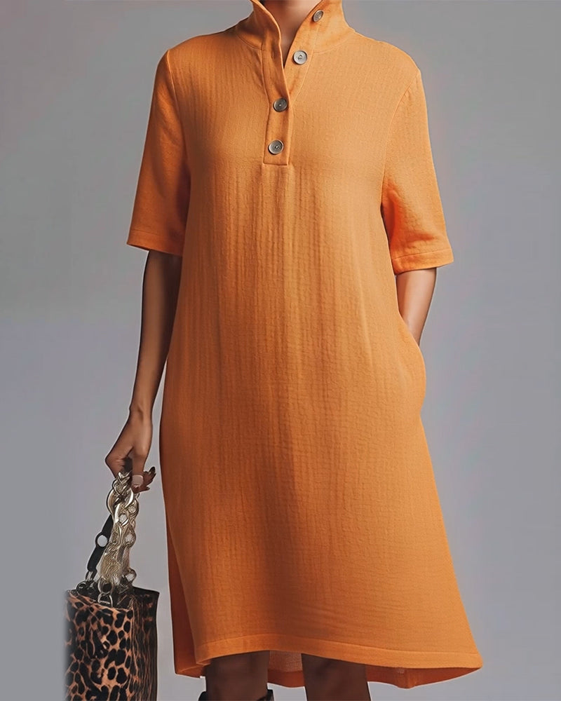 Kleid einfarbig Stehkragen kurzärmlig