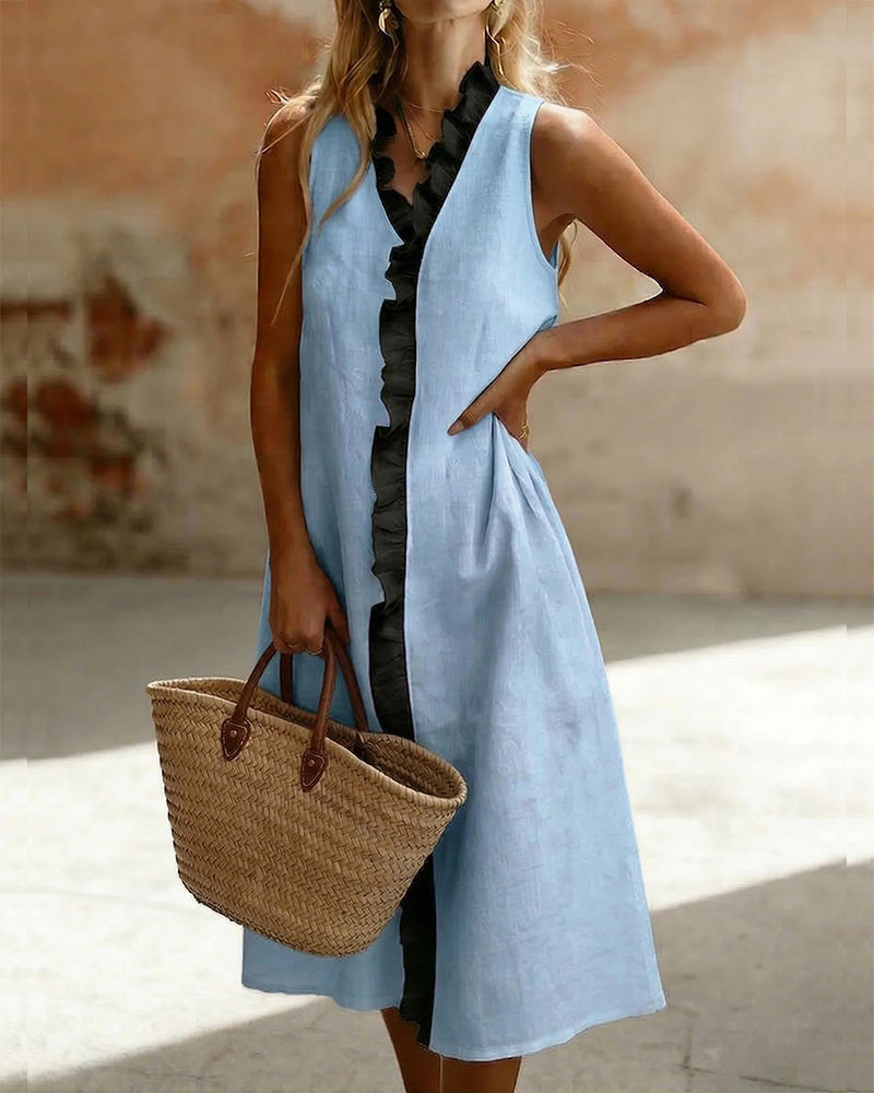 Kleid Rüsche Saum Ärmellos