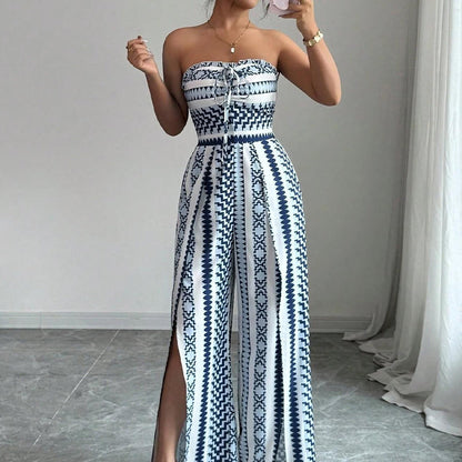 ✨ Damen Jumpsuit schulterfrei floral im Boho-Stil – Eleganter Sommer-Overall mit Bardot-Ausschnitt – Fließend, leicht & perfekt für Festivals, Strand oder romantische Sommerabende 🌸
