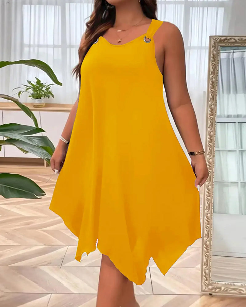 Kleid Asymmetrischer Saum Ärmellos Knielang