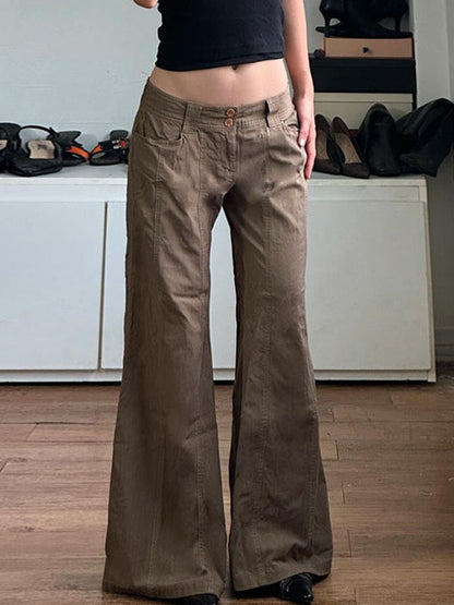 Braune Vintage American Low Waist Split Flare Jeans