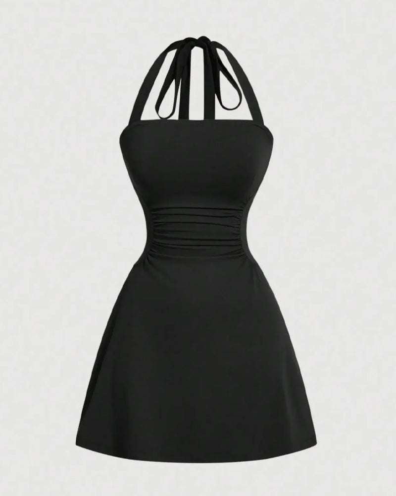 Kleid Halterneck Bandage Taille Gerafft