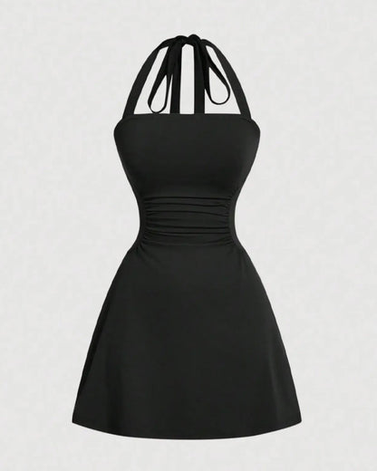 Kleid Halterneck Bandage Taille Gerafft