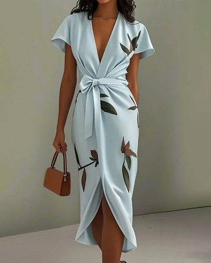Kleid Blumen Druck Taille Binden