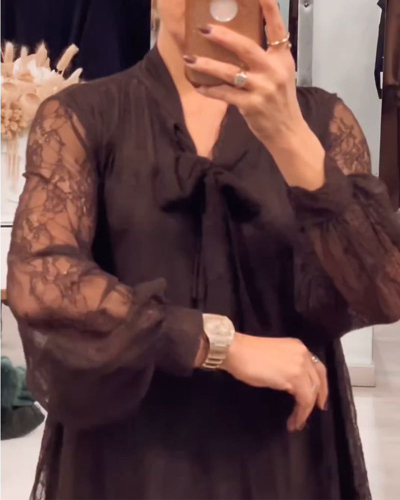 Kleid Spitzenbesatz einfarbig modisch