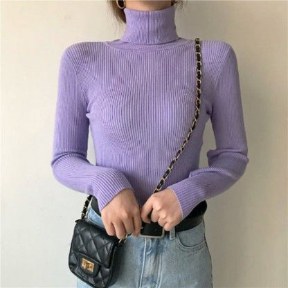Ribbed Turtleneck Long Sleeve Sweater Top for Women - Sonia
