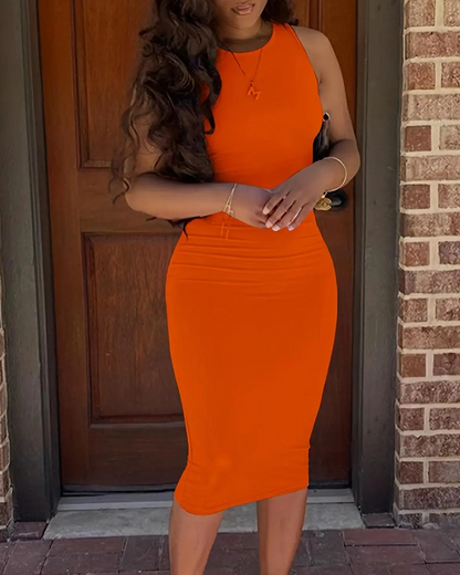 Kleid Einfarbig Ärmellos Mode Bodycon