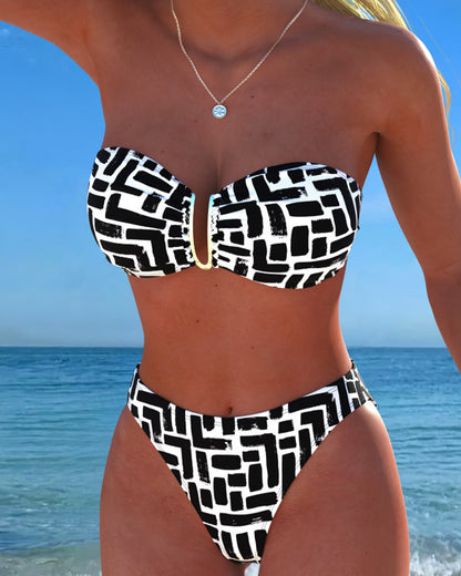 Bikini Trägerlos Geometrischer Print Bandeau
