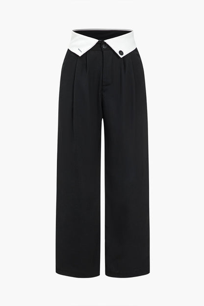 Basic Contrast High Waist Wide Leg Pants