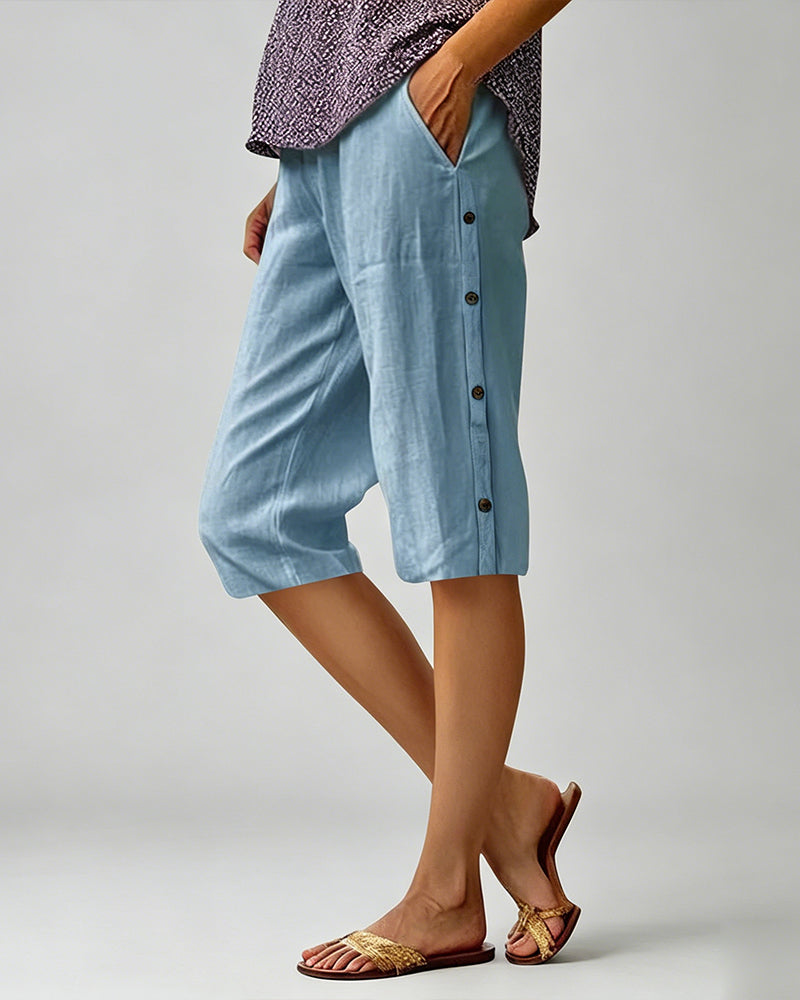 Hose Seitennaht Dekorativer Knopf Cropped