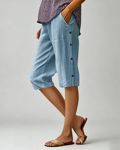 Hose Seitennaht Dekorativer Knopf Cropped
