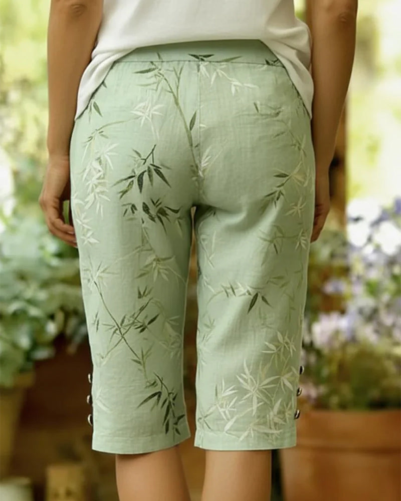 Hose Bambusblatt Schlitz Knopf Gekürzt