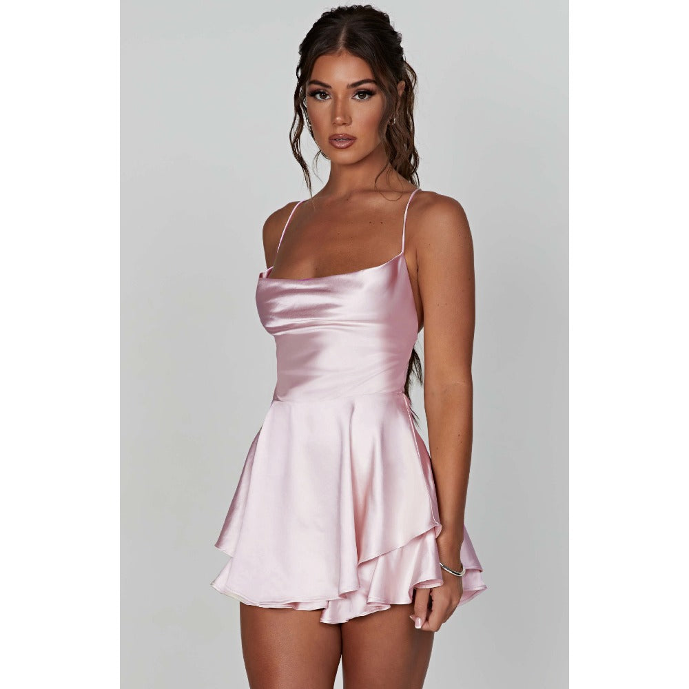 Satin Mini Dress with Cowl Neck for Women - Lea