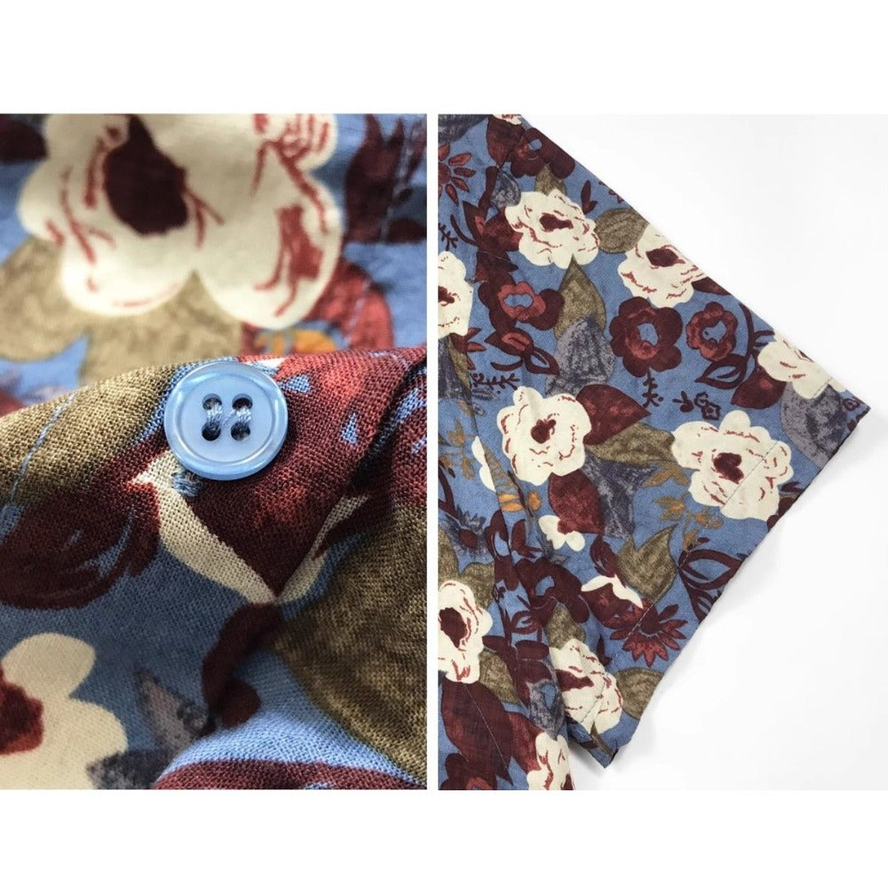 Blue Floral Print Button Up Shirt for Women - Sabina