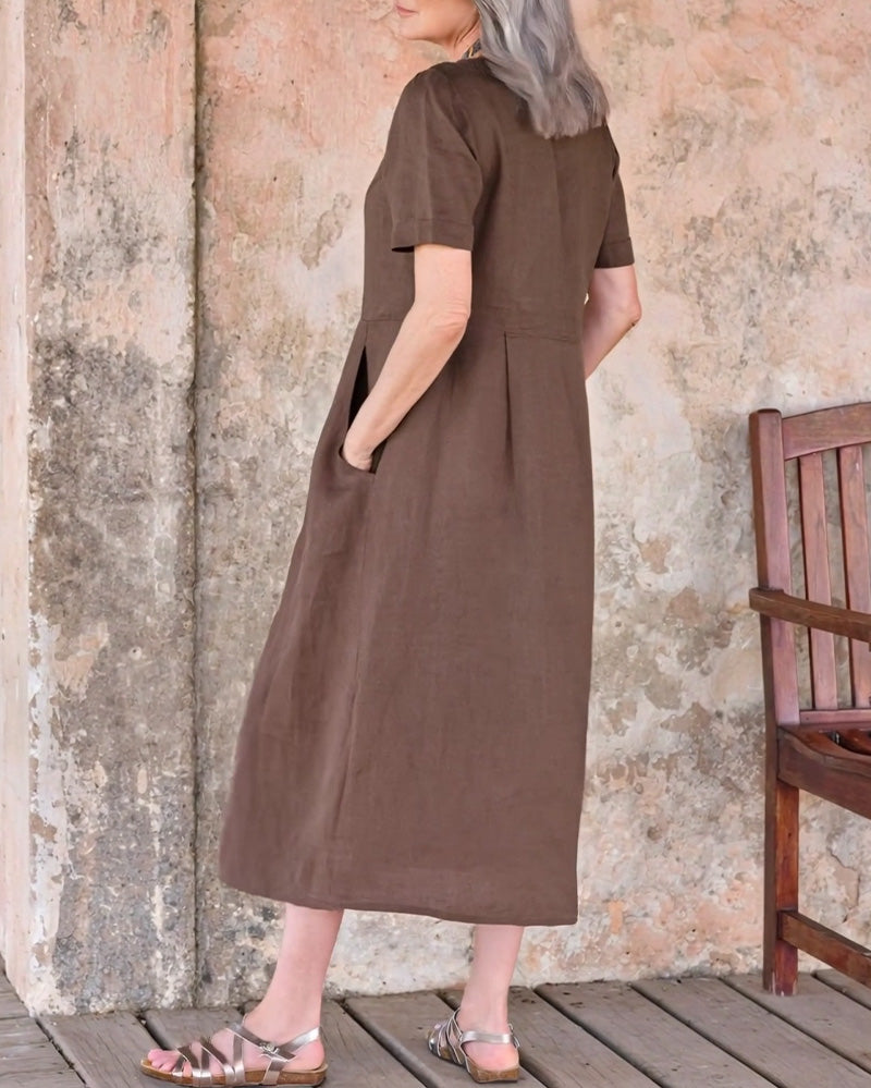 Kleid Modestil V-Ausschnitt Knöpfli