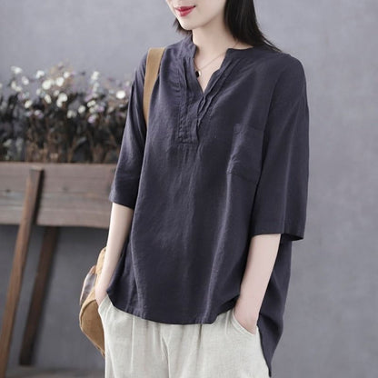 Half Sleeve Linen Blouse for Women - Lelia