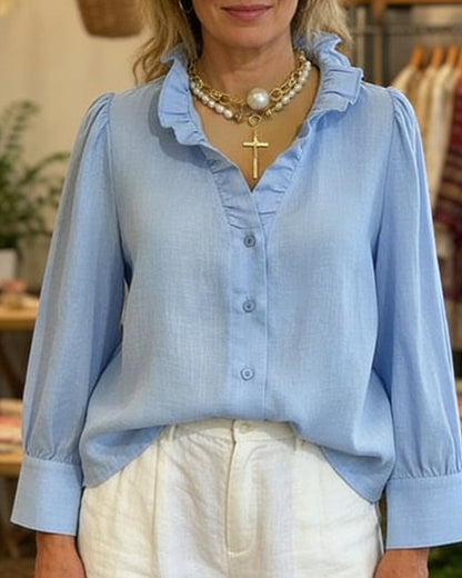 Bluse Elegant Spitze Rüsche Leinen
