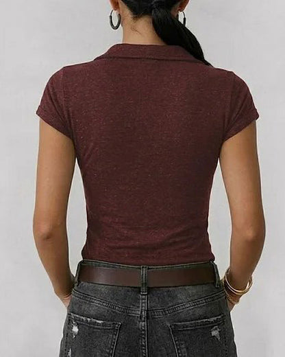 T-Shirt Halb Reißverschluss Revers Slim Fit