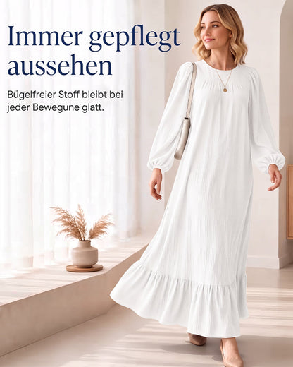 Kleid Rundhals Puffärmel Rüsche