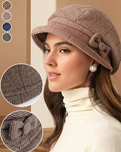 Damen Elegante Karomuster Schleife Dekor Baskenmütze
