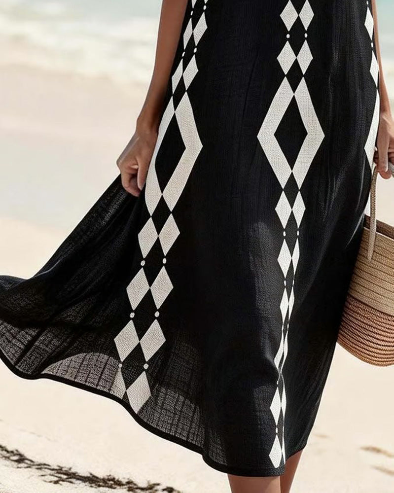 Kleid Ärmellos Diamantmuster Locker