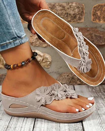 Sandalen Damen Blumige Keil Mit Riemen