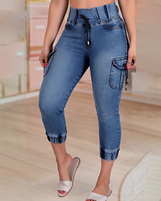 Jeans Kordelzug Tasche Capri