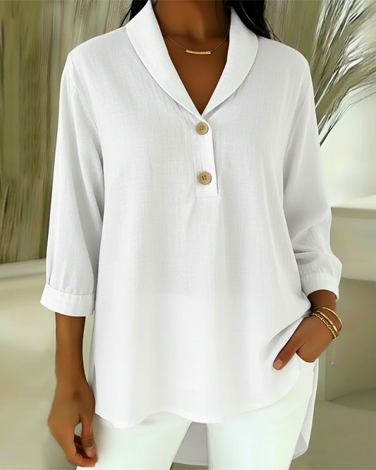 Bluse Pendlerstil Knopf V-Ausschnitt